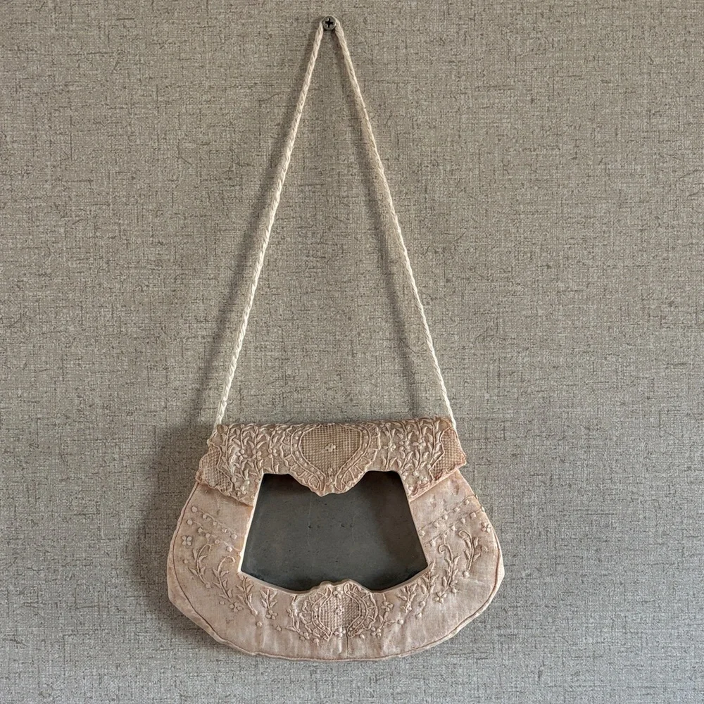 Purse Shaped Hanging Picture Frame Blush Floral Cottagecore Shabby Chic Decor
